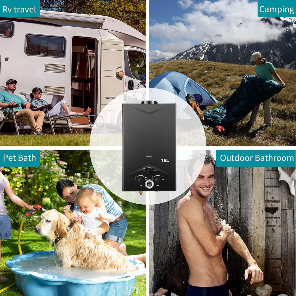 Tankless Water Heater 4.21GPM 16L Instant Propane Water Heater Outdoor Portable