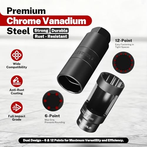 -Piece O2 Oxygen Sensor Socket Set 7/8" (22mm), 1" & 1-1/16", Offset Oxygen 12