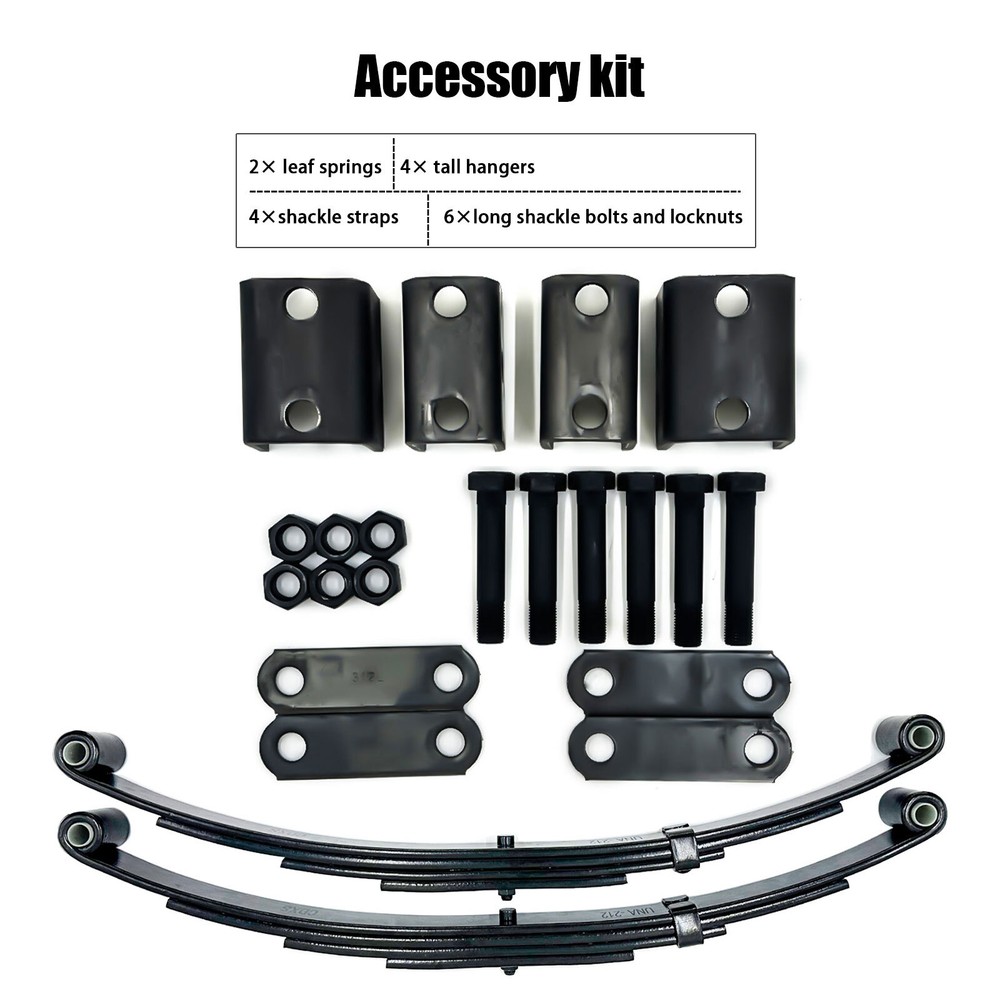 For 3500lbs Single Trailer Axle 4 Leaf Double Eye Leaf Springs + Hanger Kit
