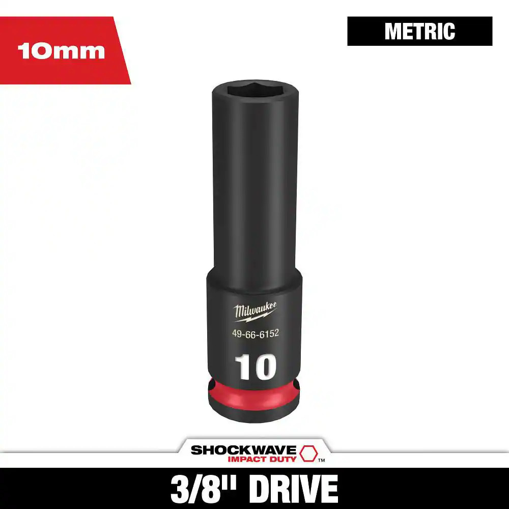 SHOCKWAVE 3/8 In. Drive 10Mm Deep 6 Point Impact Socket (1-Pack)