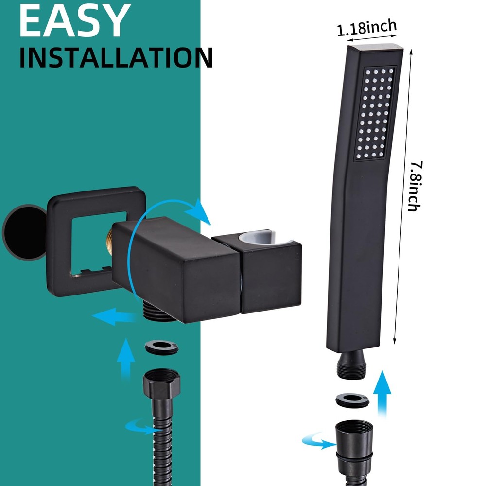 Bathroom Square Matte Black Solid Brass Hand Held Shower Head