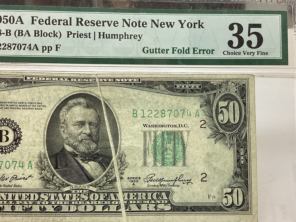 $50 1950A PMG 35 Gutterfold Error FR#2108-B