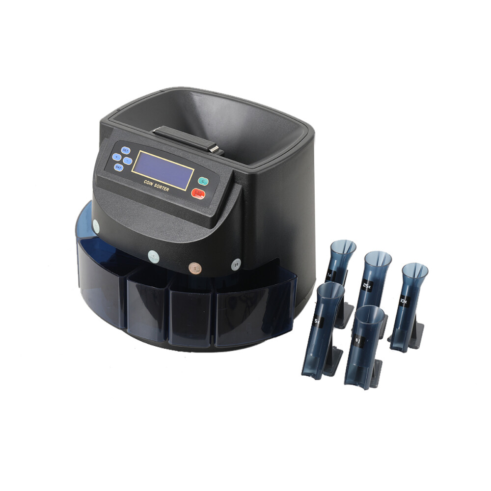 Coin Counter Machine Commercial USD Sorter/Wrapper/Roller Machine Money w/LCD