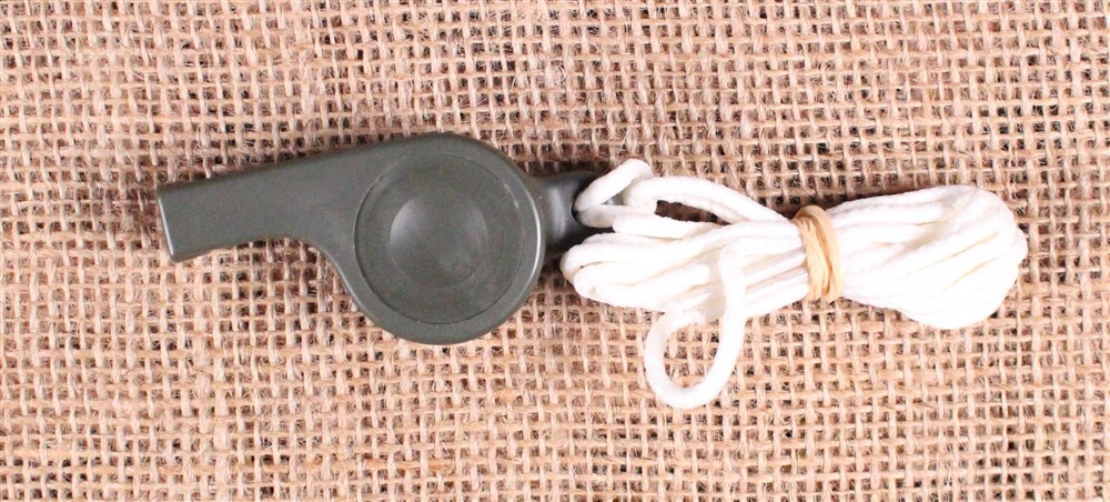 832 - OD Plastic Whistle Dated 1971 with lanyard