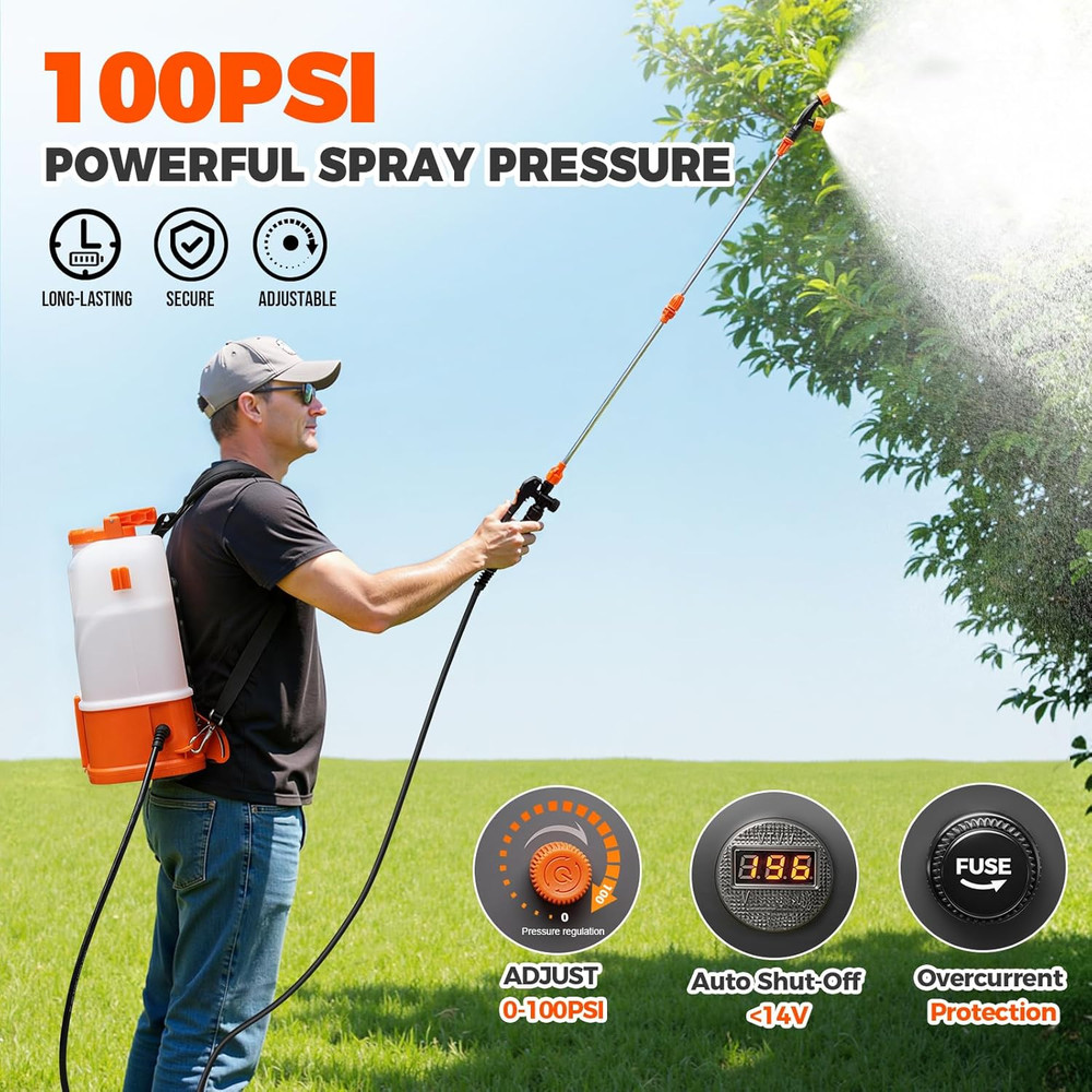 Battery Powered Backpack Sprayer 3.2 Gallon, 100 PSI Electric Backpack Sprayer,