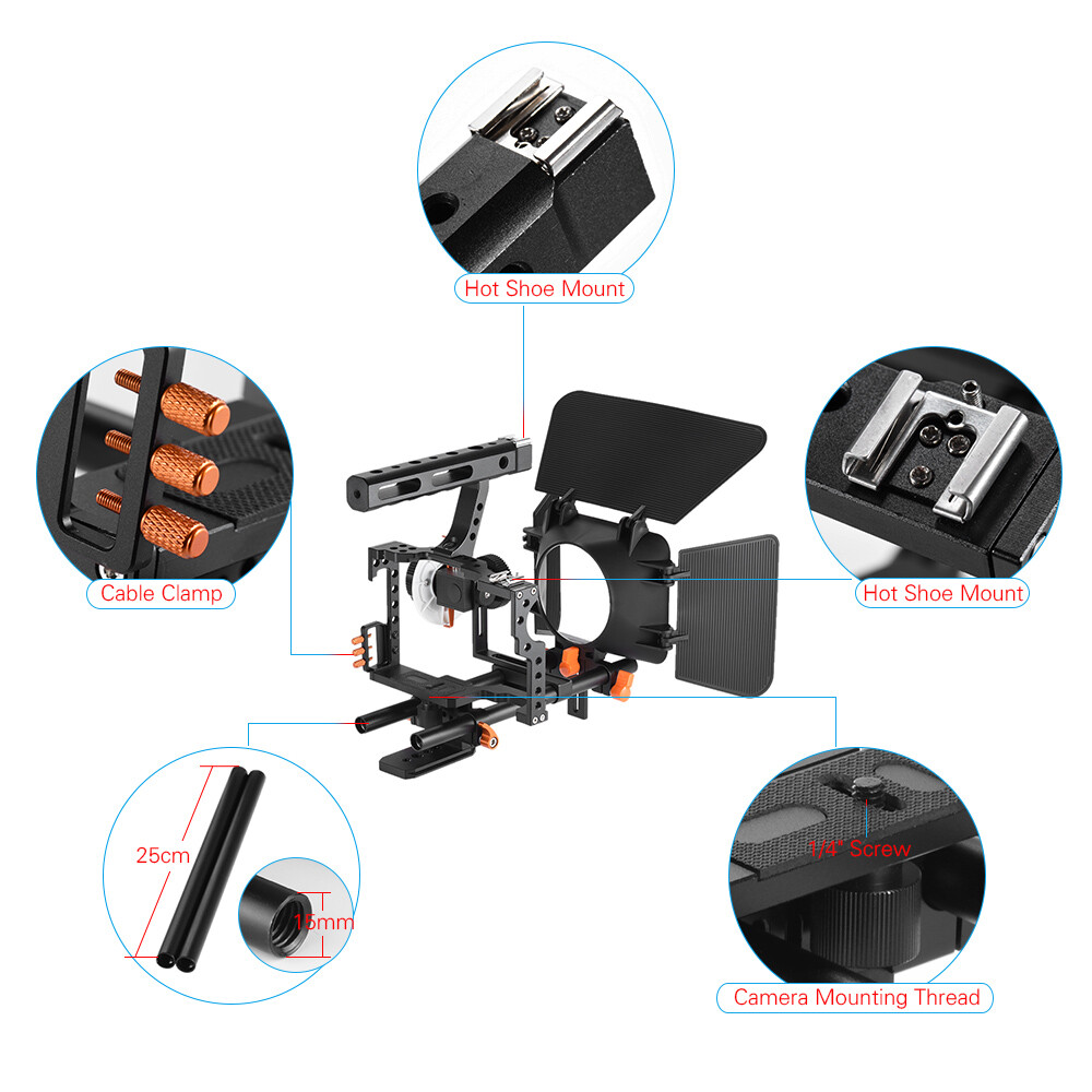 Video Cage Rig Kit Film Making System Matte Box Handle Rod R8B9