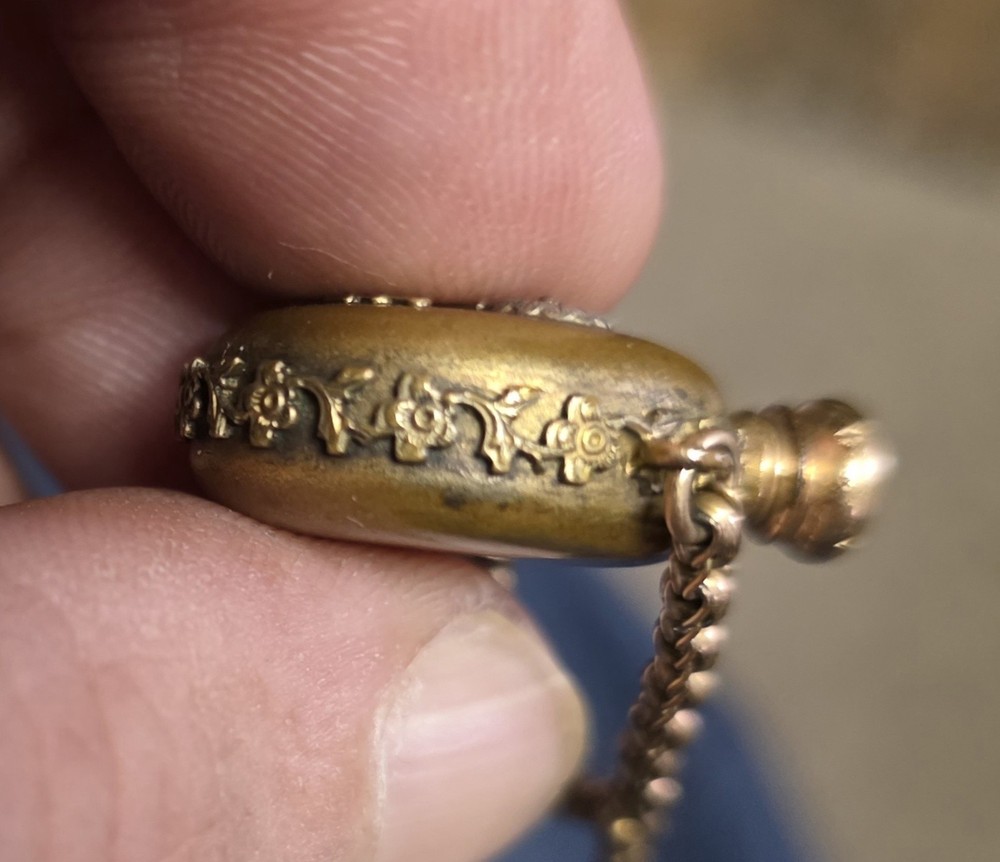 VINTAGE FLORAL MINI PERFUME BOTTLE MISSING STOPPER BRASS