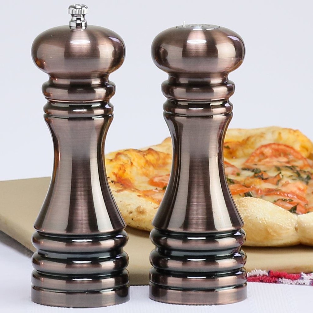 7" Acrylic Burnished Copper Pepper Mill & Salt Shaker Set