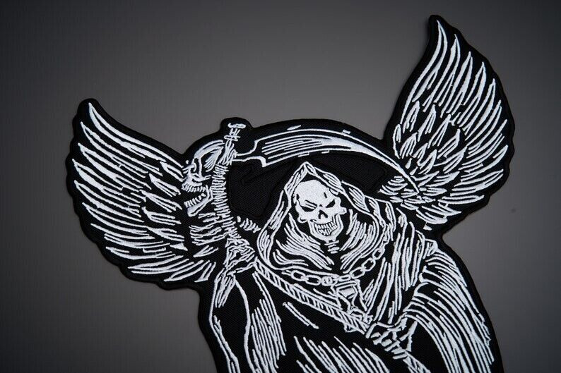 WINGS REAPER Large Back Patch for custom biker vest