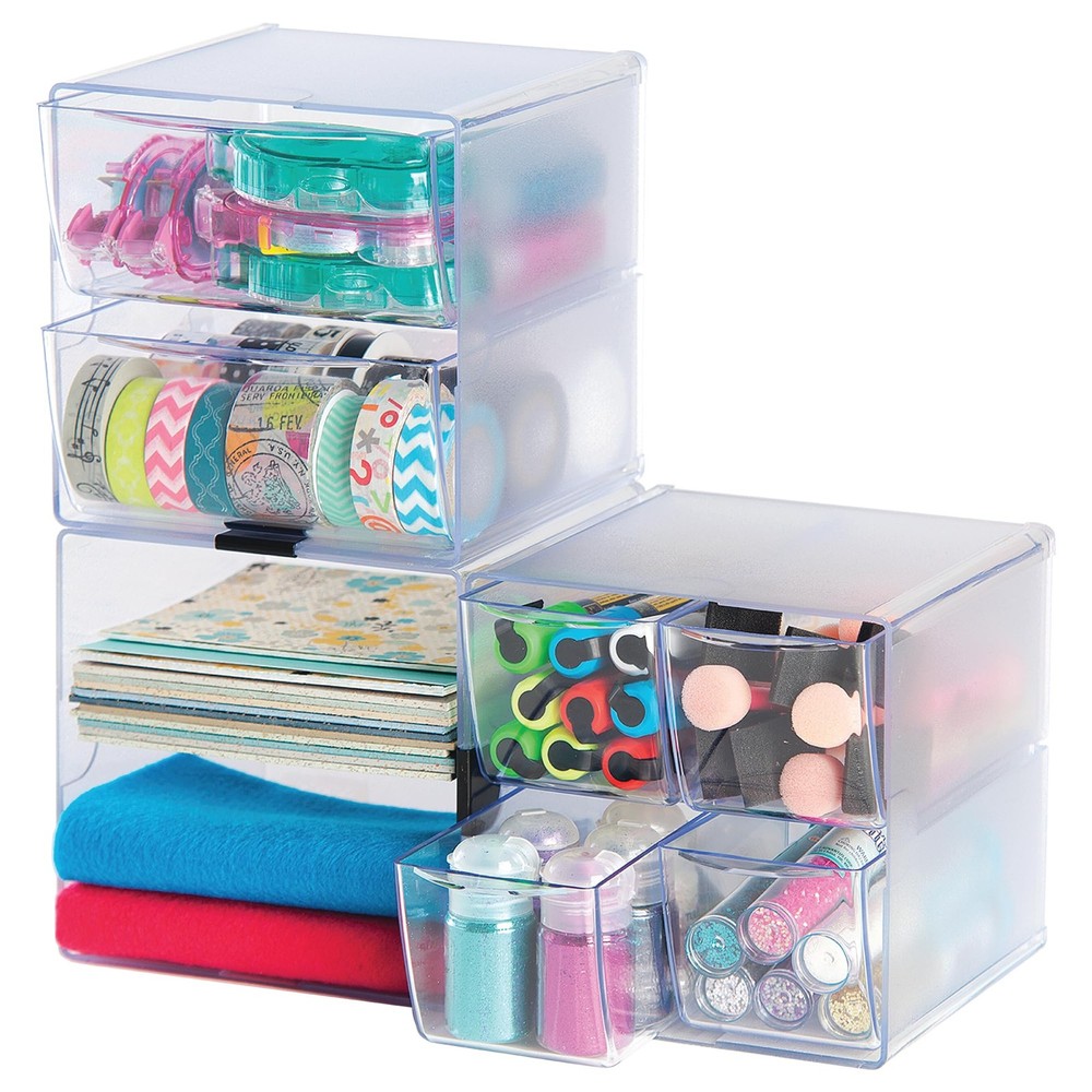 Stackable Cube Organizer, Desk and Craft Organizer, 4 Drawers, Clear, Removab...