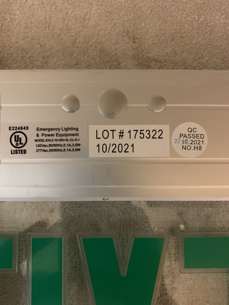 LED Emergency Exit Sign, Clear with Green Lettering