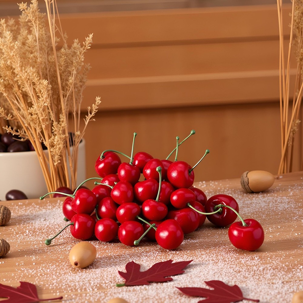 20 Pcs Red Artificial Cherries,Fake Fruit Decor Small, Ref