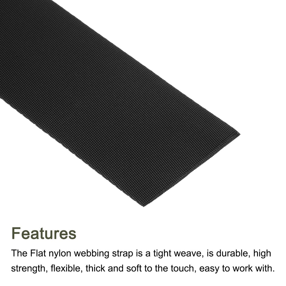Flat Nylon Webbing Strap 2 Inch 5 Yards Black for Backpack