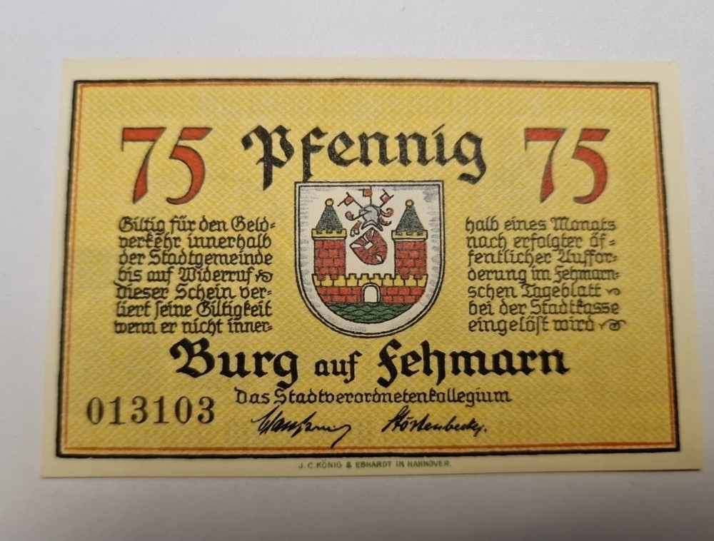 75 PFENNIG Excellent Condition Old BANKNOTE Germany