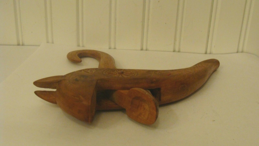 Vintage Wood Hand Carved Squirrel Nutcracker 7" long