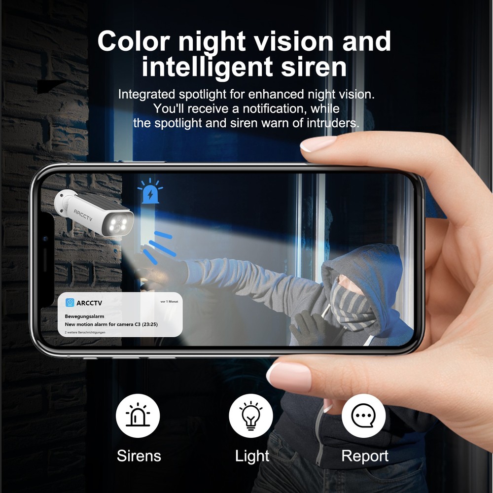 ARCCTV 4MP Solar 100%Wireless Security Camera 4-Pack -Smart Human Detection,IP66
