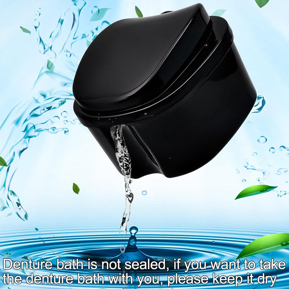 Black Denture Soaking Container Partial Denture Case, Orthodontic Retainer Clean