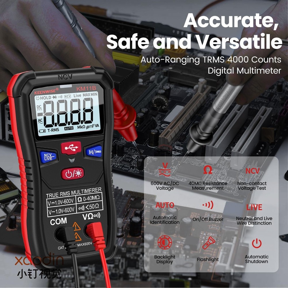 Rechargeable Digital Multimeter Tester, 4000 Counts, Smart Measurement, Type-...