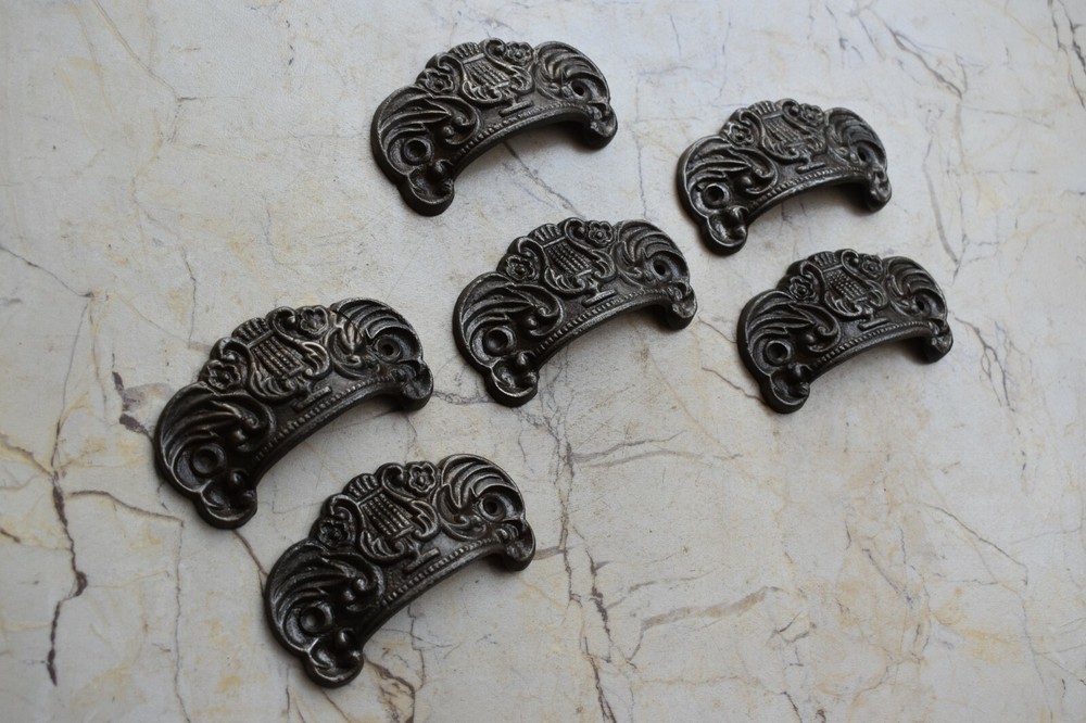 Victorian Cast Iron Cup Pull Handle Rustic Cabinet Kitchen Drawer Handle 6 Pcs