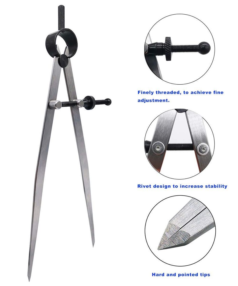 8-inch Adjustable Lockable Steel Wing Divider Leather Compass Scribe Tool