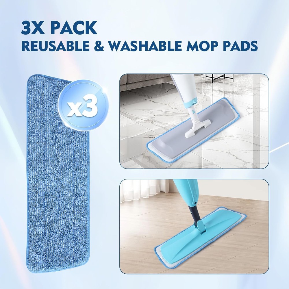 3 Pack Microfiber Mop Pads, Mop Replacement Pads Refills Floor Spray Mop Pads