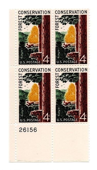 US Stamp Scott #1122, Forest Conservation Issue, 4c,  Plate Block,  MNH