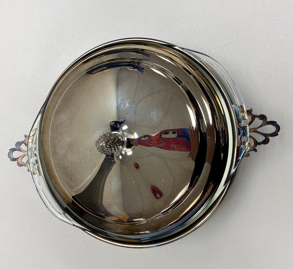 Sheffield Silver Silverplated Casserole Pinecone Top Pyrex Insert Dish 9" w Lid