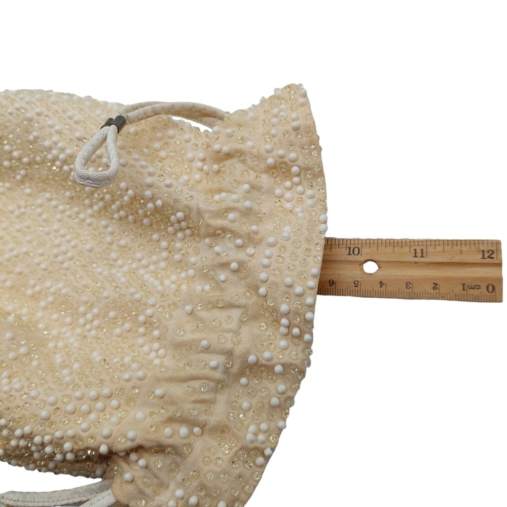 Beaded Purse With Pull String Closure Cream Colored Reversible