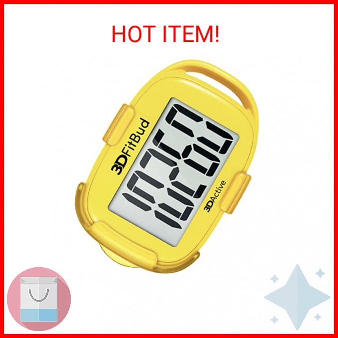 3DActive 3DFitBud Simple Step Counter Walking 3D Pedometer with Clip, Lanyard Ac