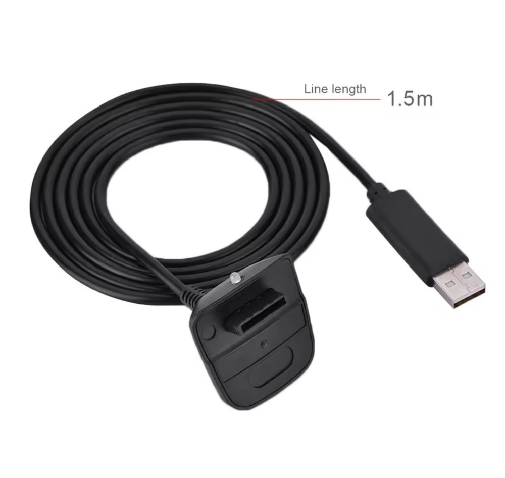 For Xbox 360 Black Wireless Controller USB Charging Cable Replacement Charger