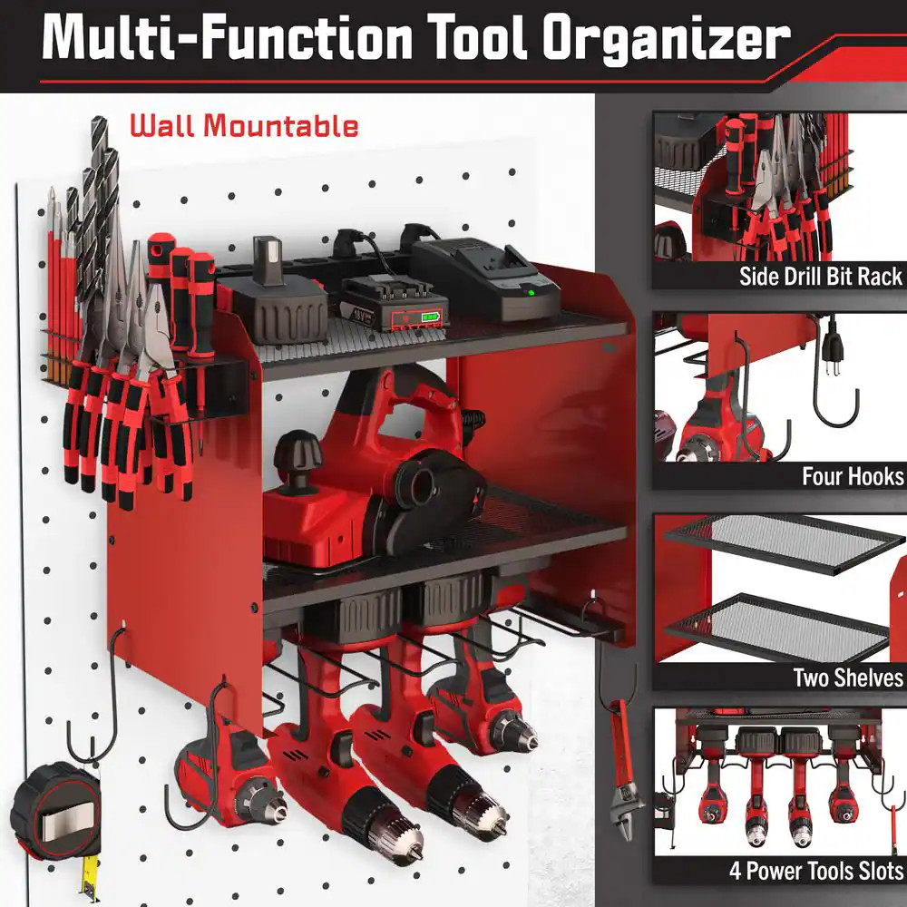 Power Tool Organizer Wall Mount with Charging Station