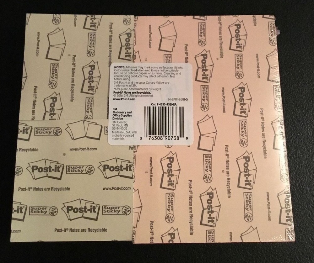 Post-it; Super Sticky Notes, Assorted Sizes, Miami Collection - 3" x 3", 4" x 6"