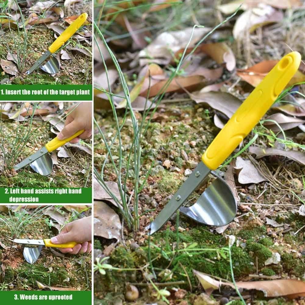 Hand Weeder Tool,Stainless Steel Weed Puller Tool with Metal Leverage Base to...
