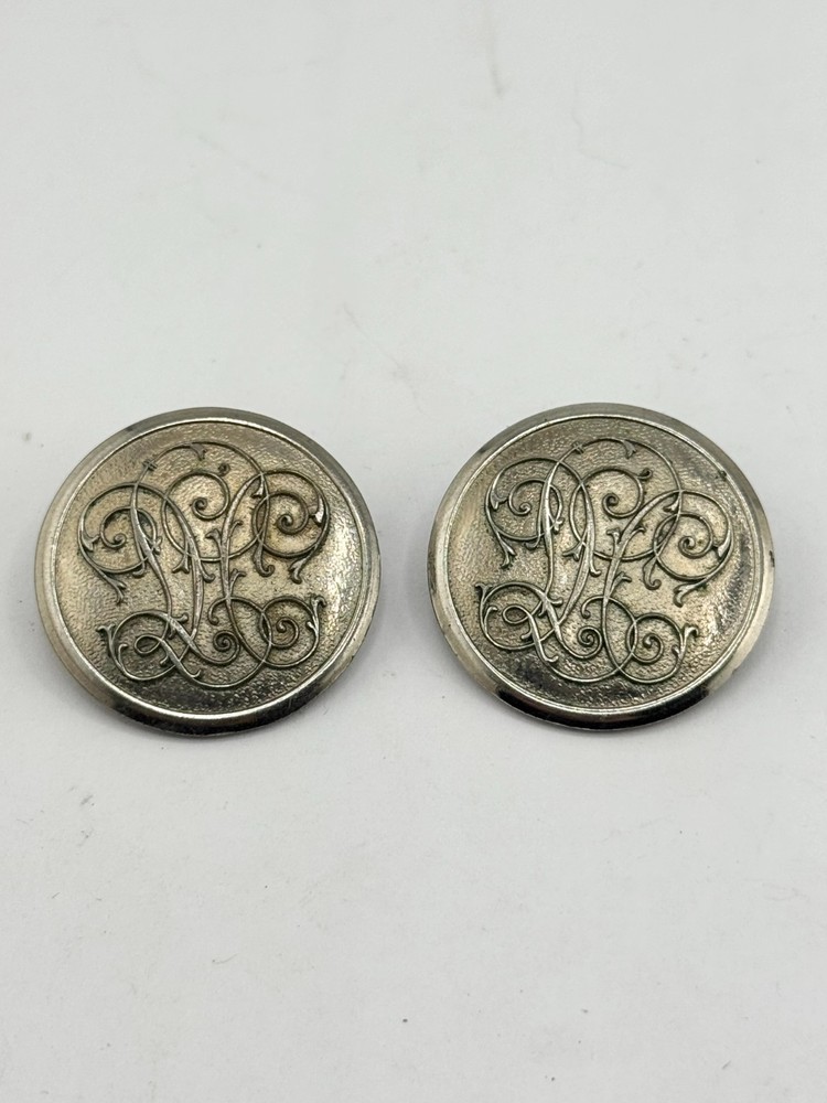 Vintage monogram design circle clip on earrings