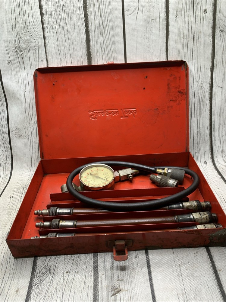 Vintage Snap-On Tools Compression Gauge w/Red Metal Case