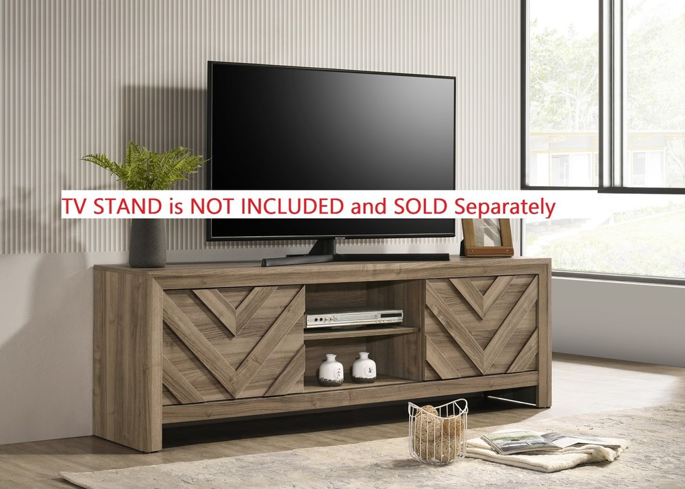 3pc Light Brown King Size Chevron-pattern Panel Bed Dresser Mirror Bedroom Set