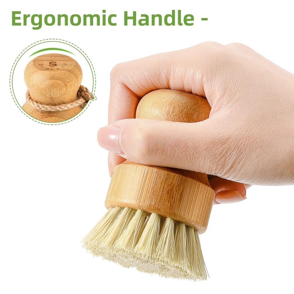 Bamboo Dish Scrub Regular size, Ceramics Base + 3p Sisal Brushes