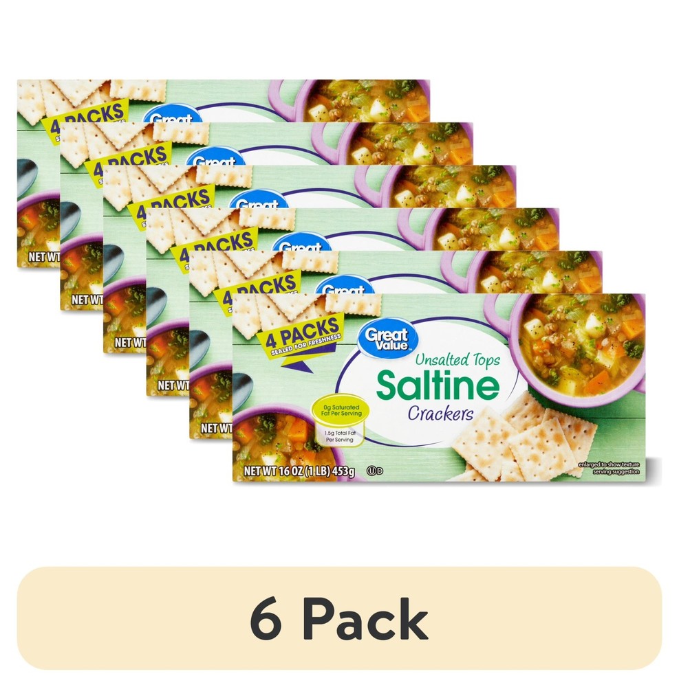 6 pack,Great Value Unsalted Tops Saltine Crackers, 16 oz.