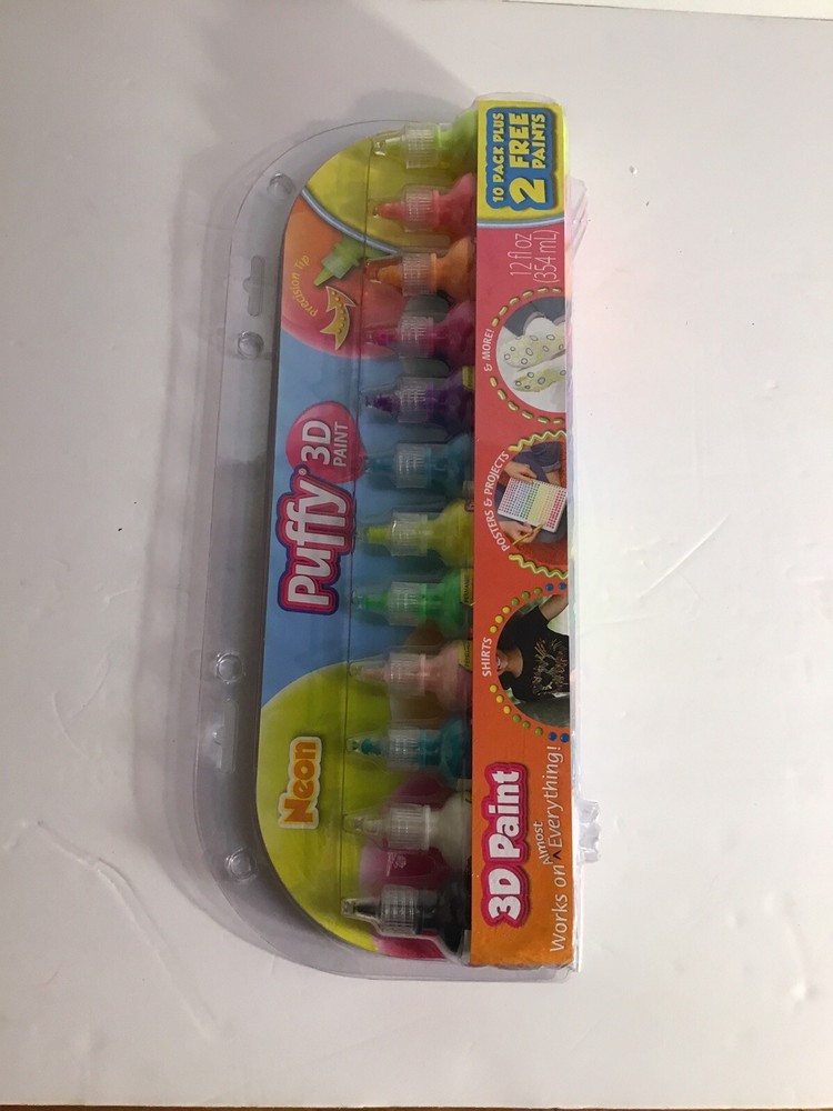 Neon Puffy 3D Paint, 12 Count - Works On Almost Everything with Precision Tips