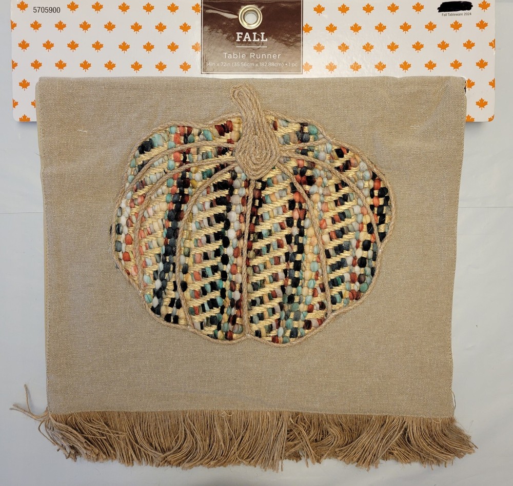 Robert Stanley Table Runner Fall 14”x 72” Pumpkin Embroidered Cottage Core