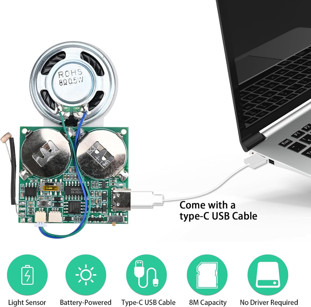 DIY Recordable Sound Module Light Sensor Type C USB 8MB Speaker Music Box