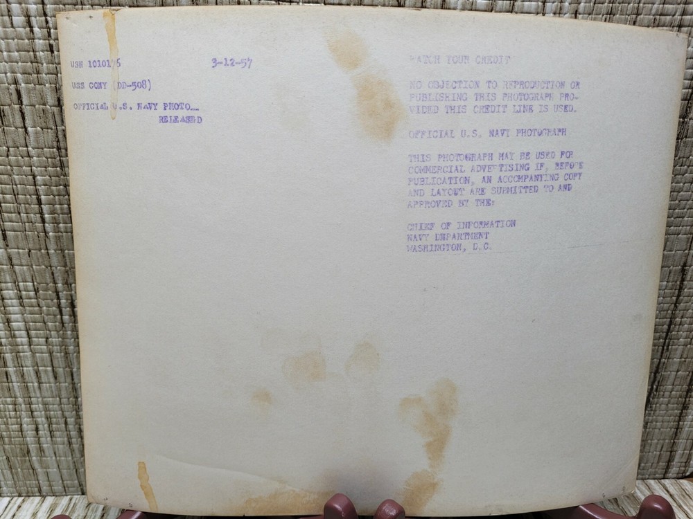 USS CONY (DD-508) Photo 8 X 10