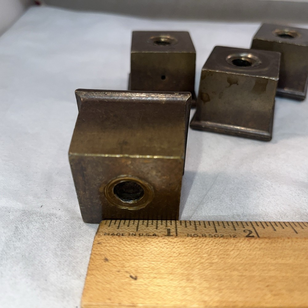 4 Vintage Antique Brass Square Caps & Caster Wheels