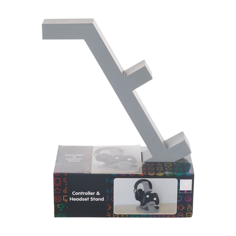 Wooden Gamer Controller & Headset Stand Grey
