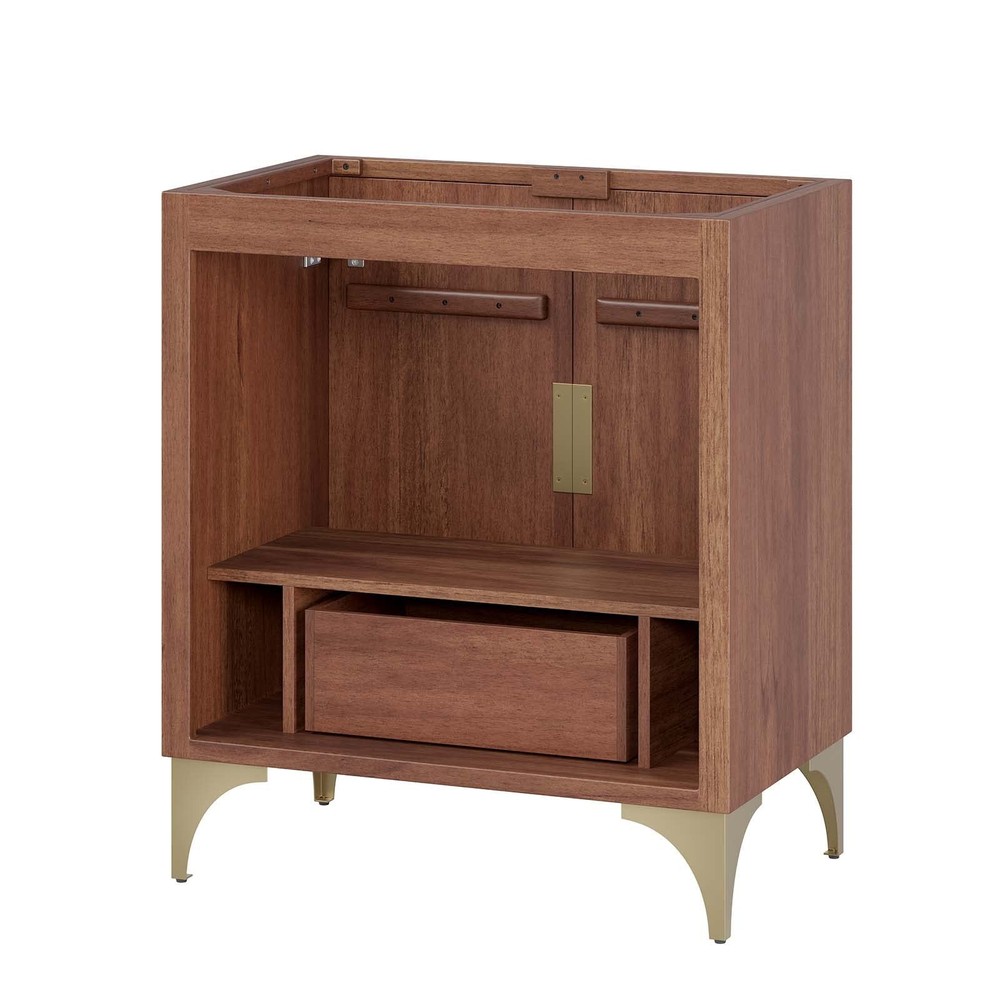 Pemberly Row 30" Solid Mango Wood Bathroom Vanity Cabinet in Walnut