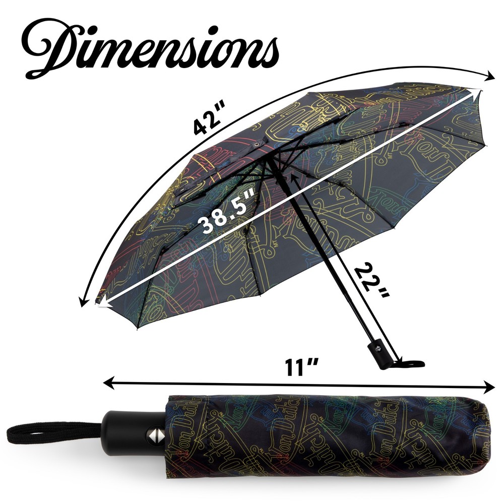 Von Dutch Neon Logo Compact Automatic Umbrella, Strong & Portable