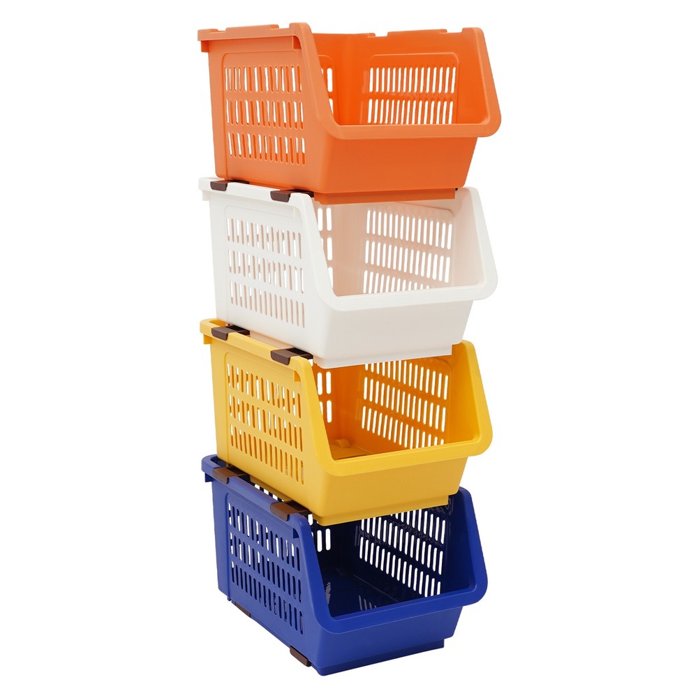 4 Pcs Versatile Stacking Storage Baskets Rectangular Stackable Storage Bins
