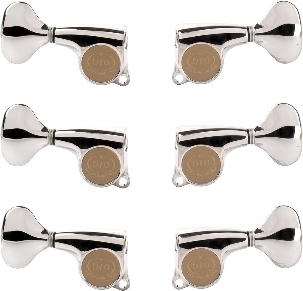 Gotoh Midsize 510 3+3 Guitar Tuners with Metal Knobs, Chrome