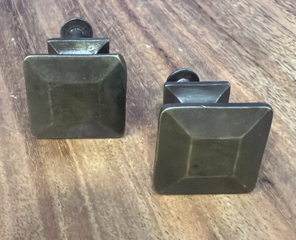 2 Antique/Vintage Solid Brass Mission Style Drawer Pulls Square W Raised Bevel