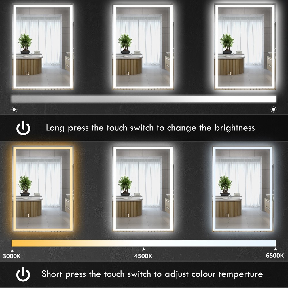 Dimmable Bathroom Mirror with LED Lights, 3 Colors & Memory Function